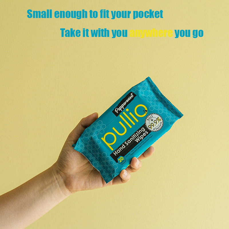 Pullio | Peppermint Hand Sanitizing Wipes (20 ct x 64 packs)