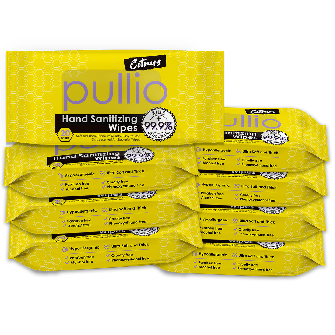 Pullio | 20 Count Citrus Hand Sanitizer Wet Wipes