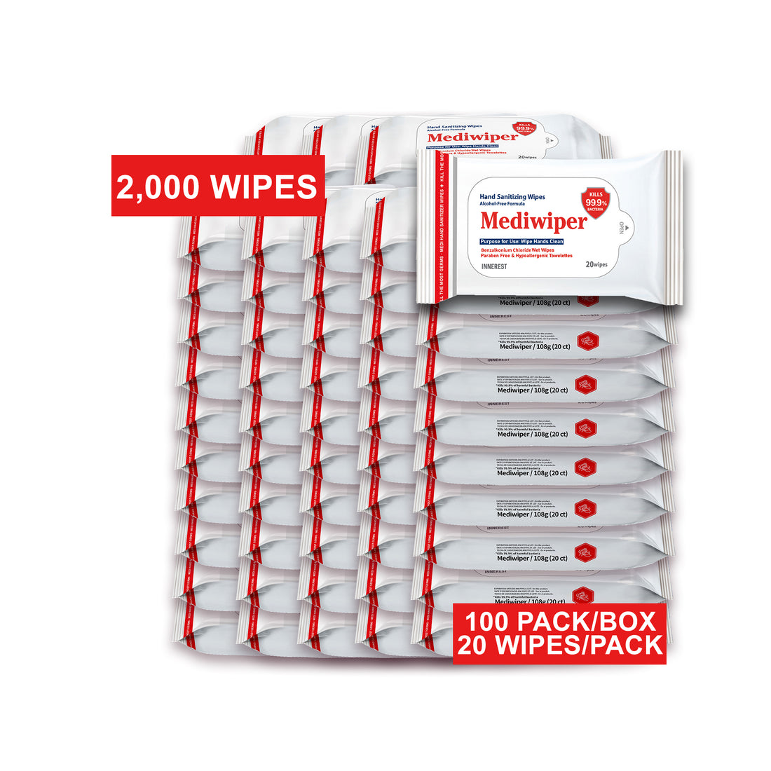 Mediwiper | Hand Sanitizing Wipes (20 ct x 100 packs)