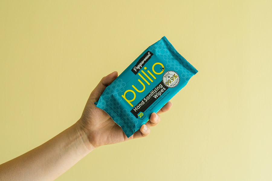 Pullio | 20 Count Peppermint Hand Sanitizer Wet Wipes