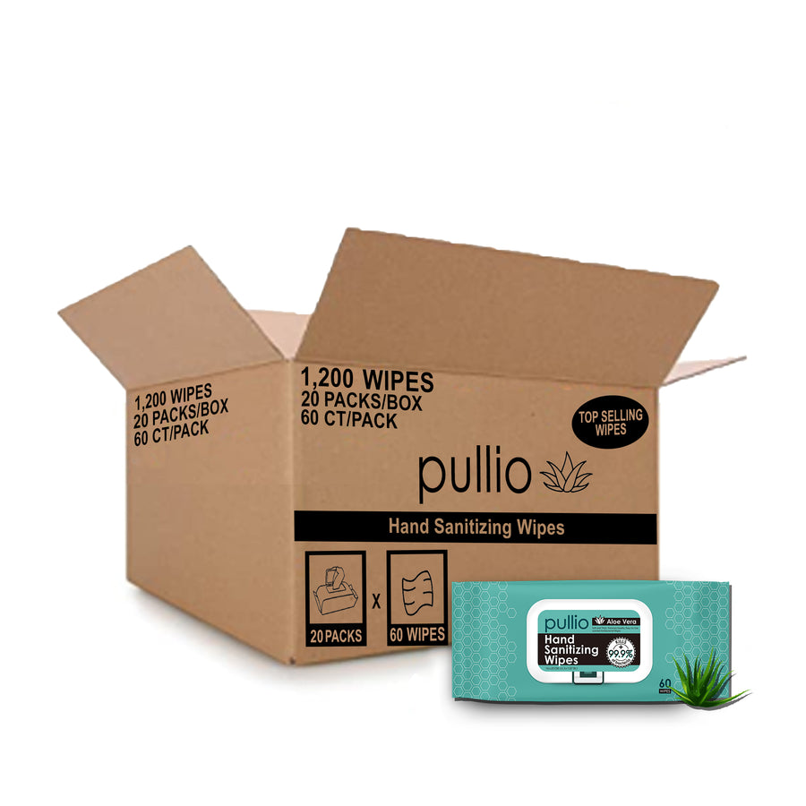 Pullio | Aloe Vera Hand Sanitizing Wipes (60 ct x 20 packs)