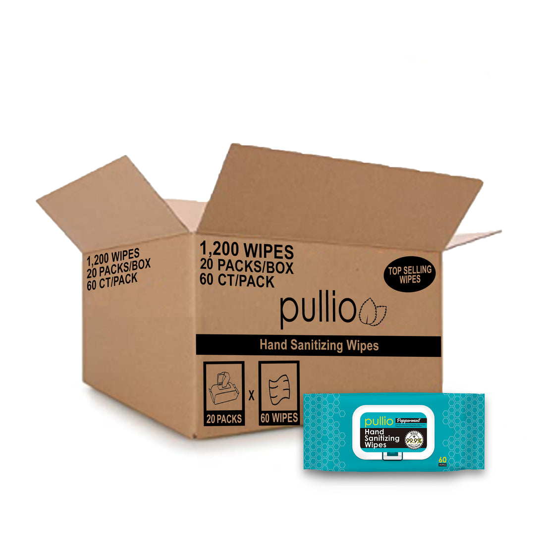 Pullio | 60 Count Peppermint Hand Sanitizer Wet Wipes